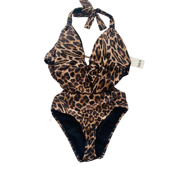 Bar III Women's Lace-Up Brown & Black Cheetah Print One Piece Swimsuit Small NWT - Picture 4 of 4